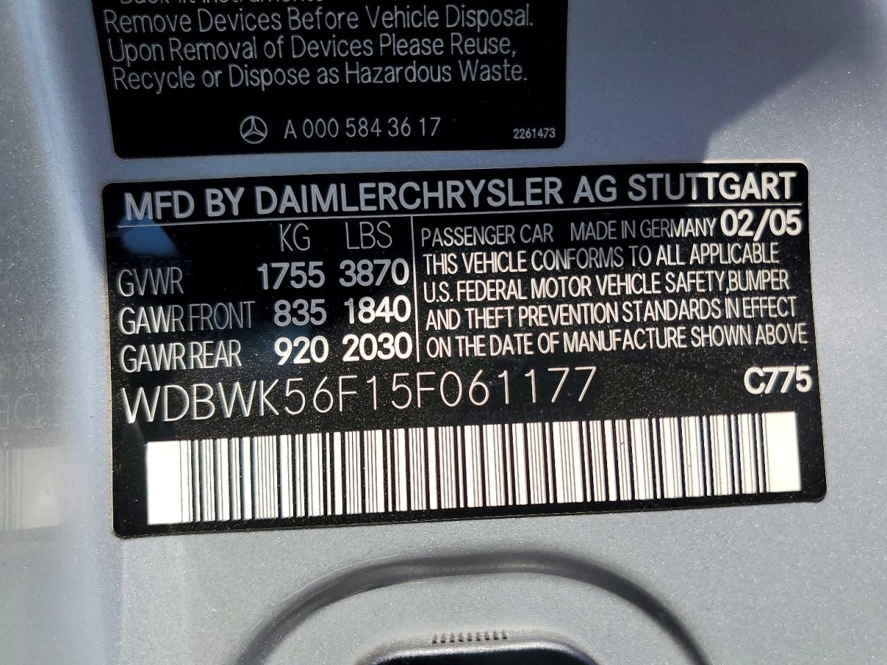 2005 Mercedes-benz Slk 350 Gray vin: WDBWK56F15F061177