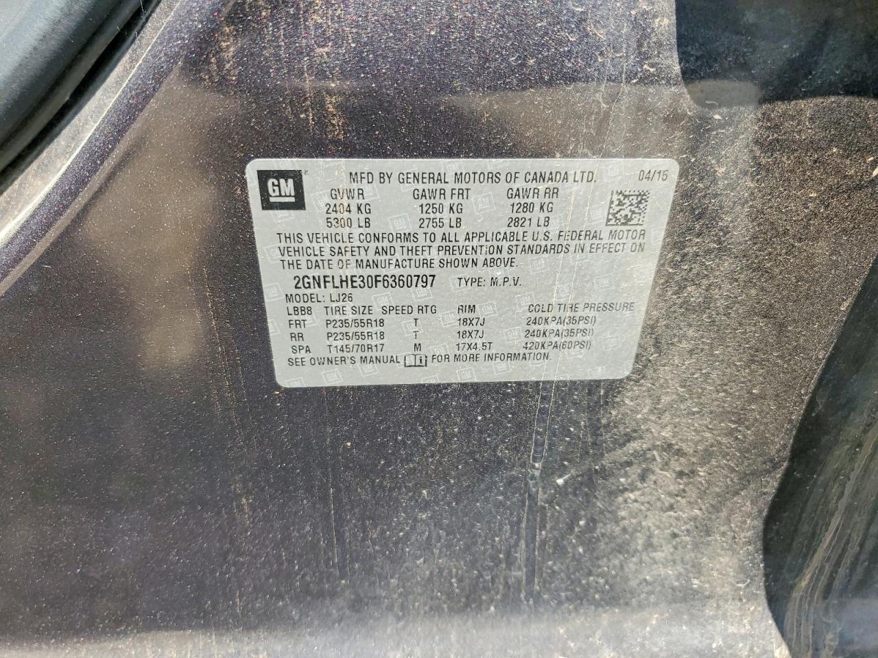 2015 Chevrolet Equinox Ltz Charcoal vin: 2GNFLHE30F6360797
