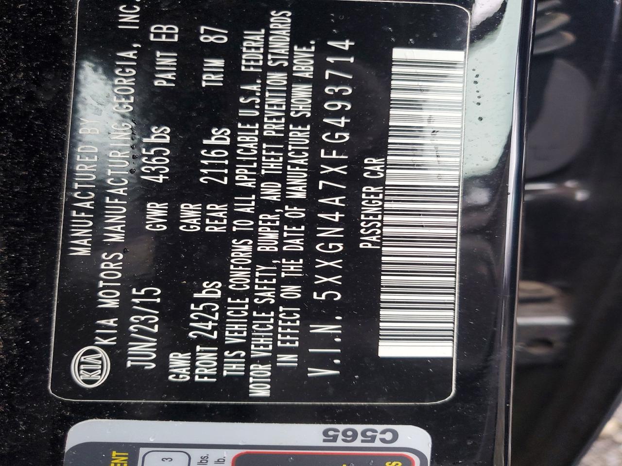 2015 Kia Optima Ex Black vin: 5XXGN4A7XFG493714