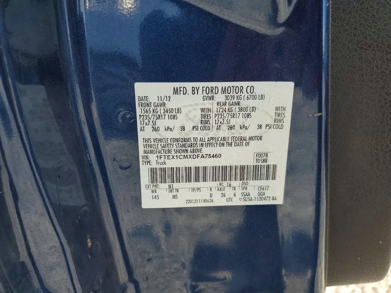 2013 Ford F150 Super Cab Blue vin: 1FTEX1CMXDFA75460