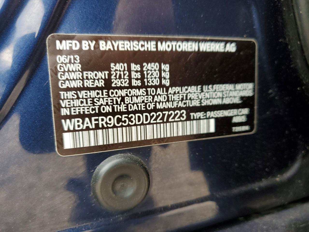 2013 Bmw 550 I Blue vin: WBAFR9C53DD227223