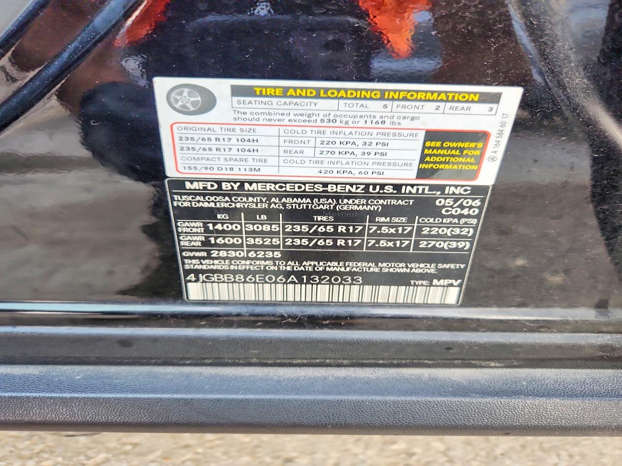 2006 Mercedes-benz Ml 350 Black vin: 4JGBB86E06A132033