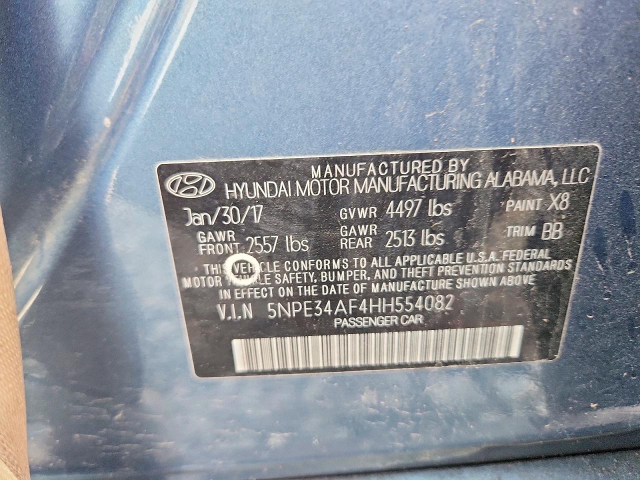 2017 Hyundai Sonata Limited Blue vin: 5NPE34AF4HH554082