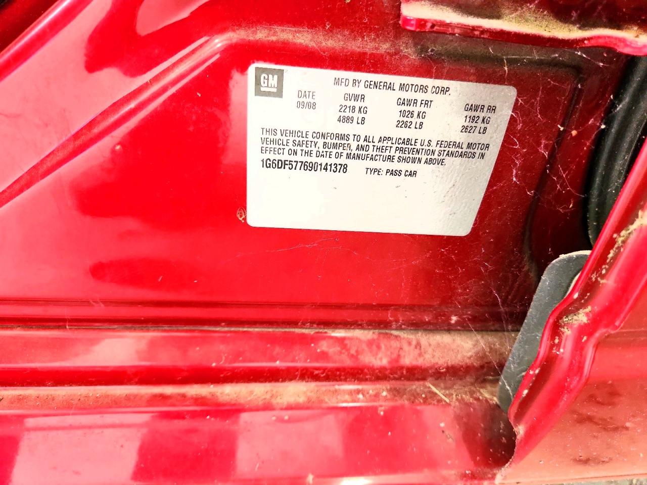 2009 Cadillac Cts Red vin: 1G6DF577690141378