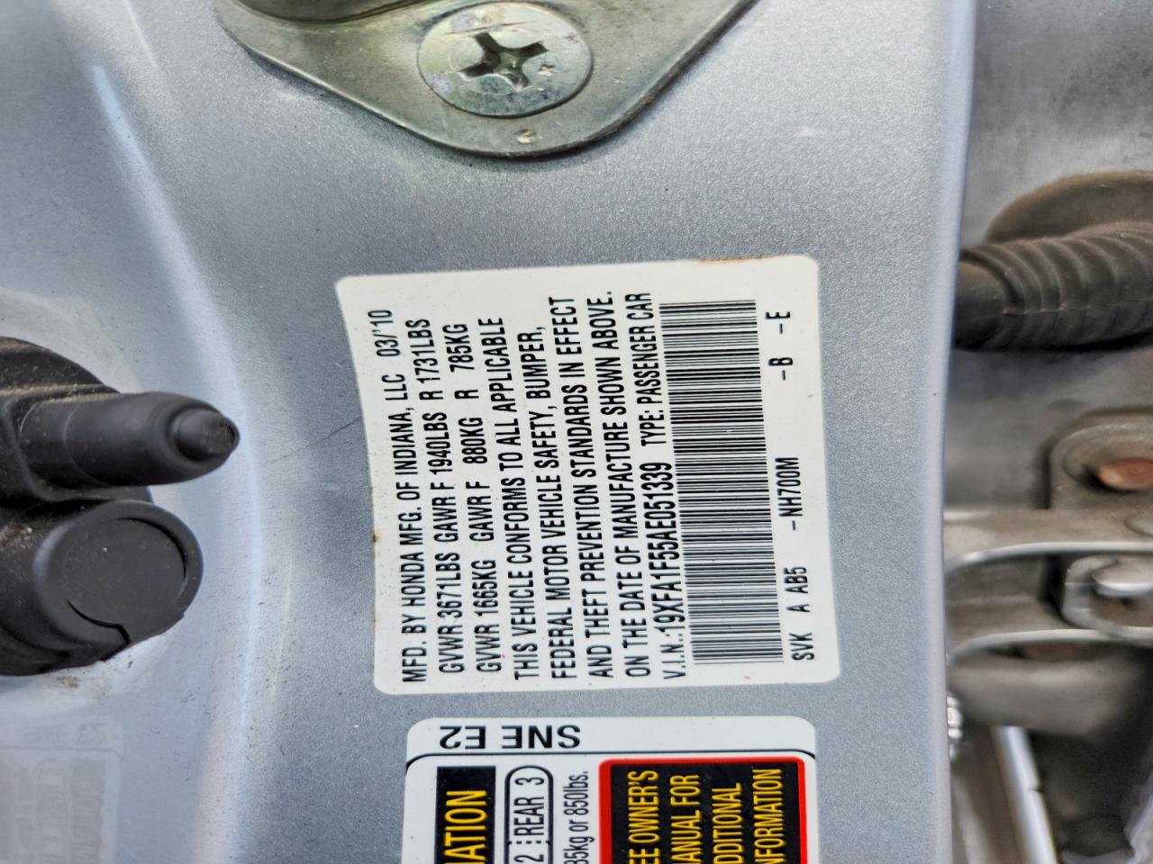 2010 Honda Civic Lx Gray vin: 19XFA1F55AE051339