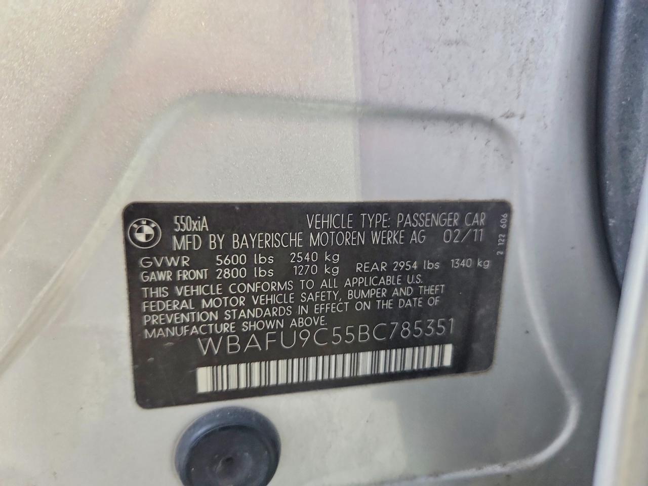 2011 Bmw 550 Xi Silver vin: WBAFU9C55BC785351