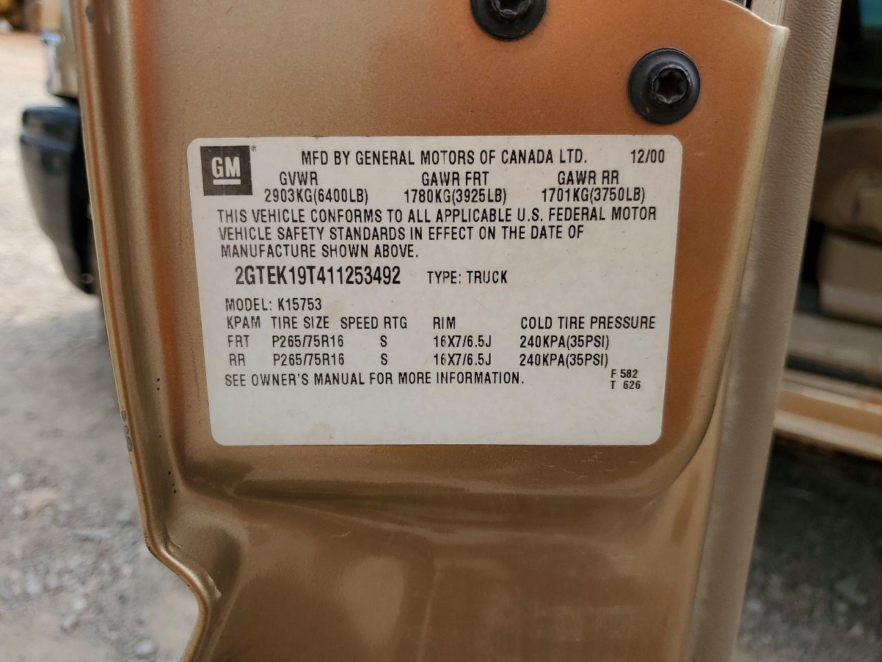 2001 Gmc New Sierra K1500 Gold vin: 2GTEK19T411253492