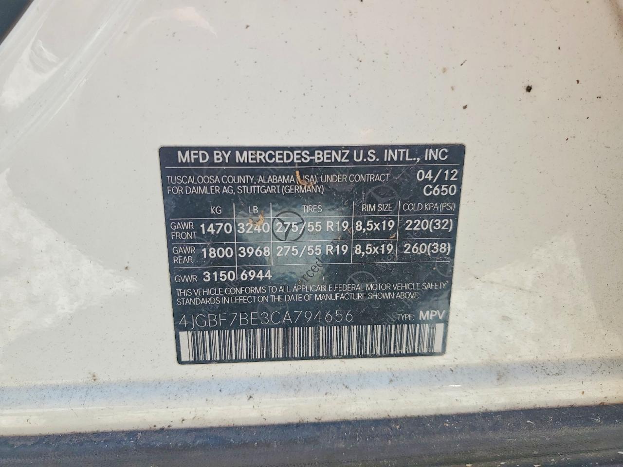 2012 Mercedes-benz Gl 450 4matic White vin: 4JGBF7BE3CA794656