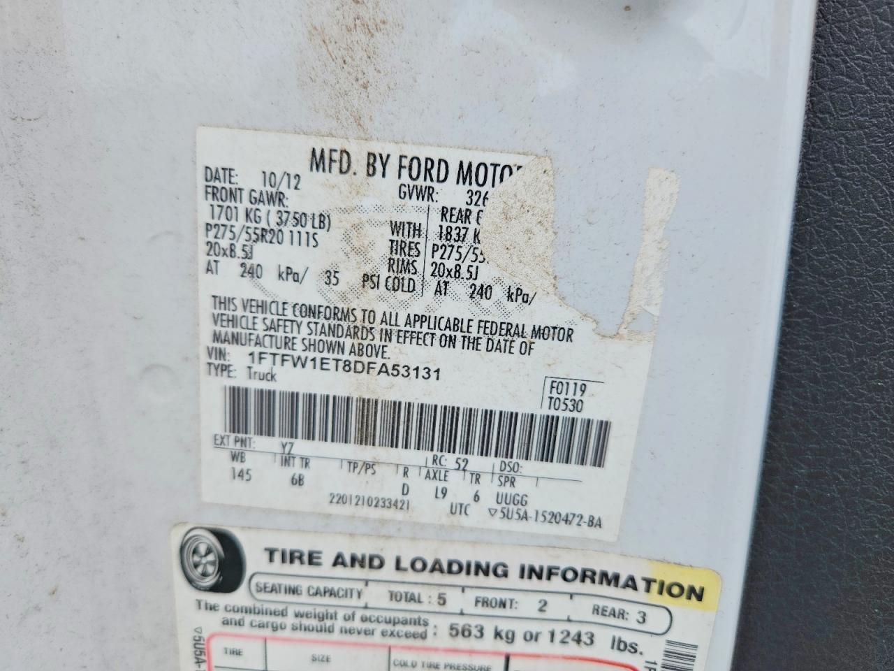 2013 Ford F150 Supercrew White vin: 1FTFW1ET8DFA53131