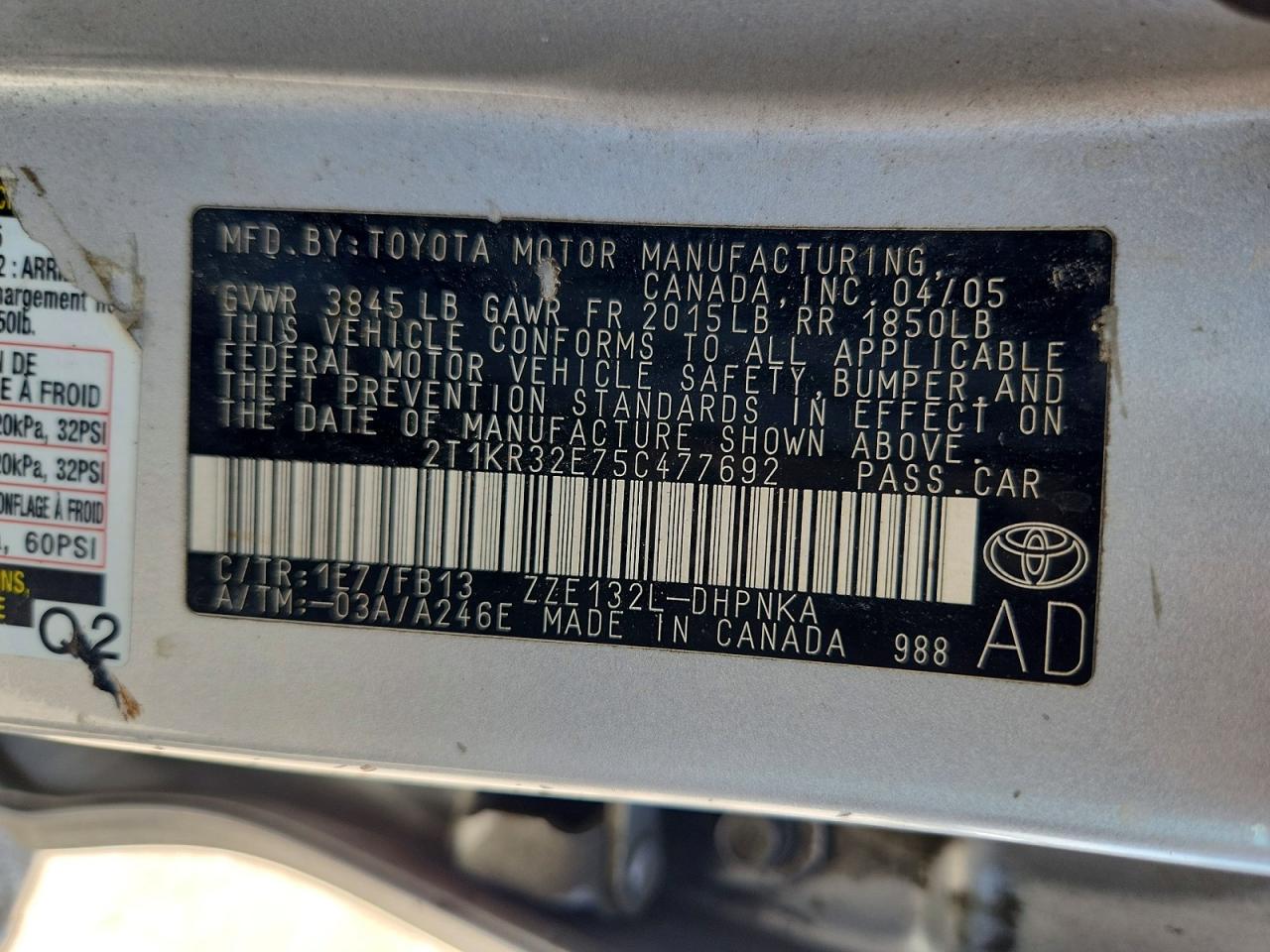 2005 Toyota Matrix Xr Gray vin: 2T1KR32E75C477692