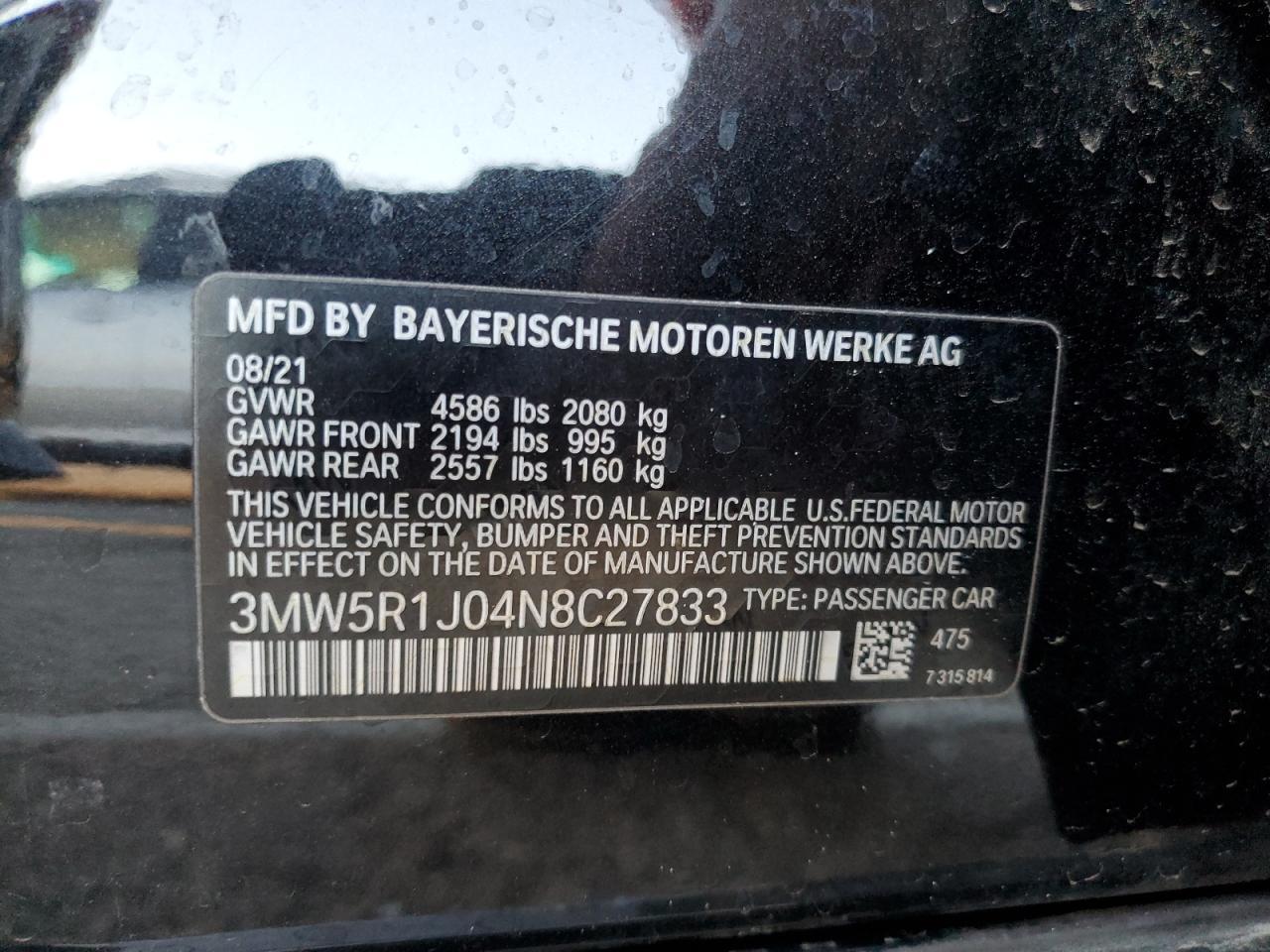 2022 Bmw 330i    Black vin: 3MW5R1J04N8C27833