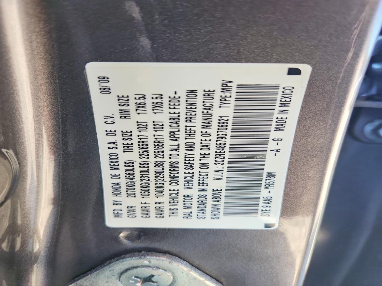 2009 Honda Cr-v Ex Gray vin: 3CZRE48579G706921