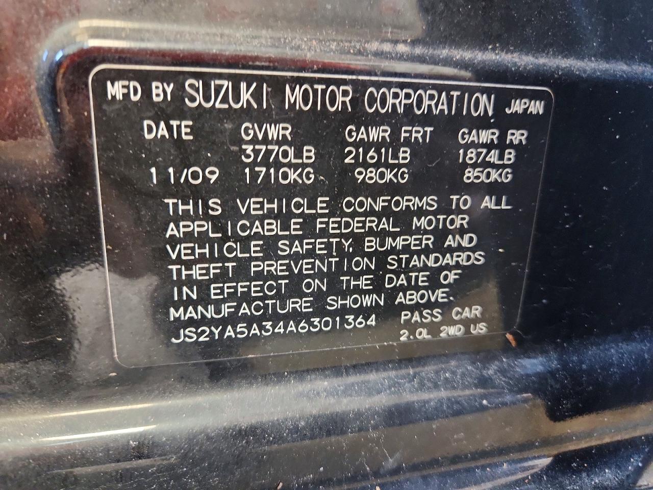2010 Suzuki Sx4 Black vin: JS2YA5A34A6301364