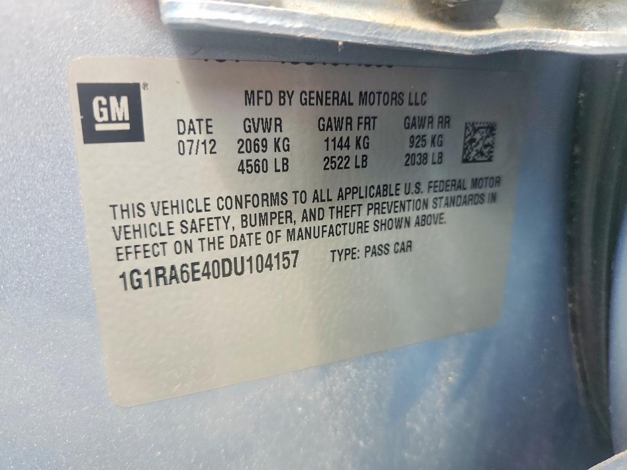 2013 Chevrolet Volt Blue vin: 1G1RA6E40DU104157