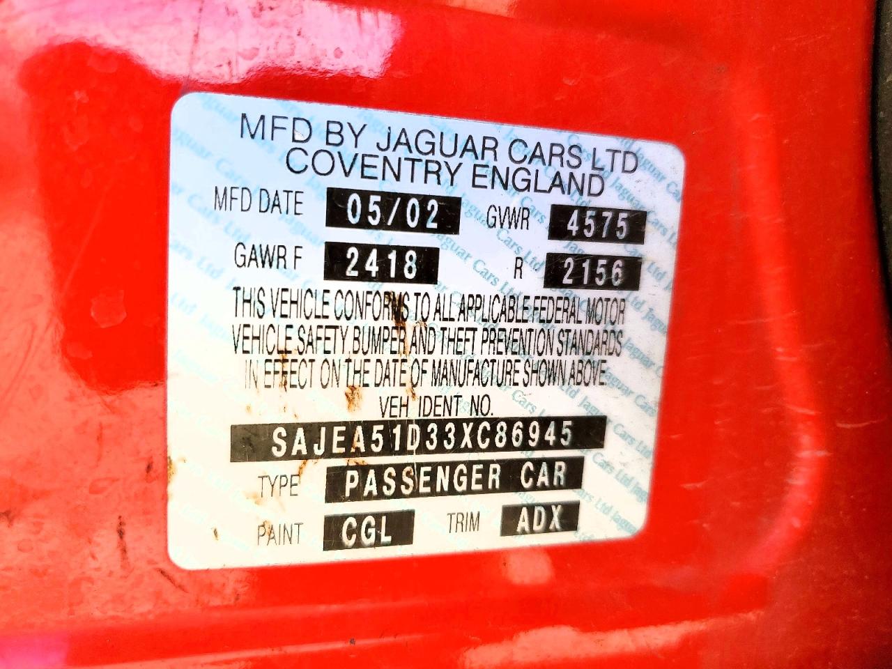 2003 Jaguar X-type 2.5 Red vin: SAJEA51D33XC86945