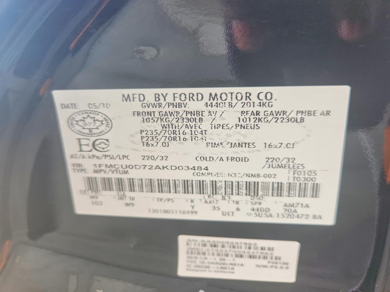 2010 Ford Escape Xlt Black vin: 1FMCU0D72AKD03484