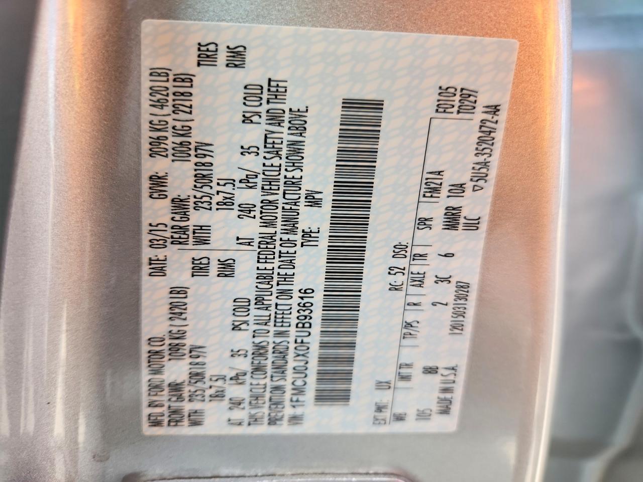 2015 Ford Escape Titanium Silver vin: 1FMCU0JX0FUB93616