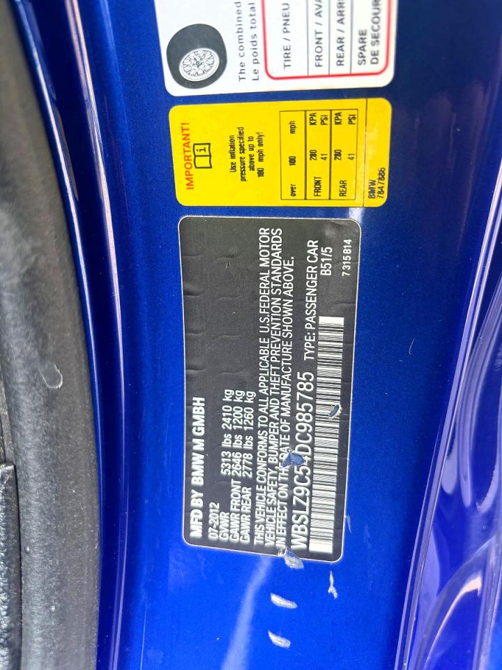 2013 Bmw M6 Blue vin: WBSLZ9C54DC985785
