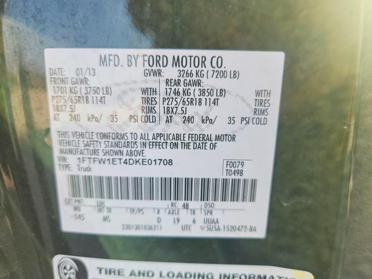 2013 Ford F150 Supercrew Black vin: 1FTFW1ET4DKE01708