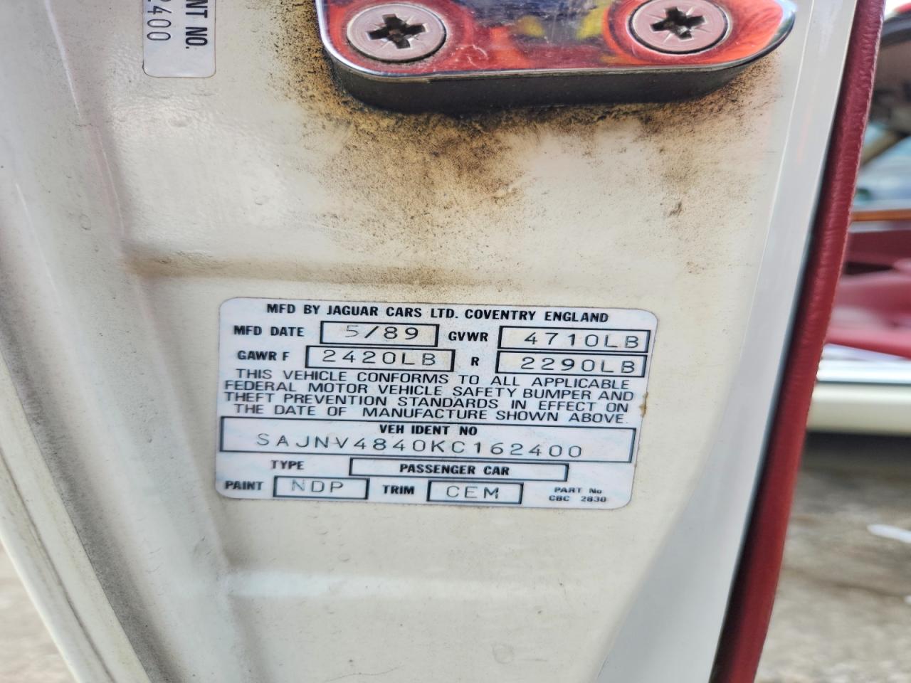 1989 Jaguar Xjs Белый vin: SAJNV4840KC162400