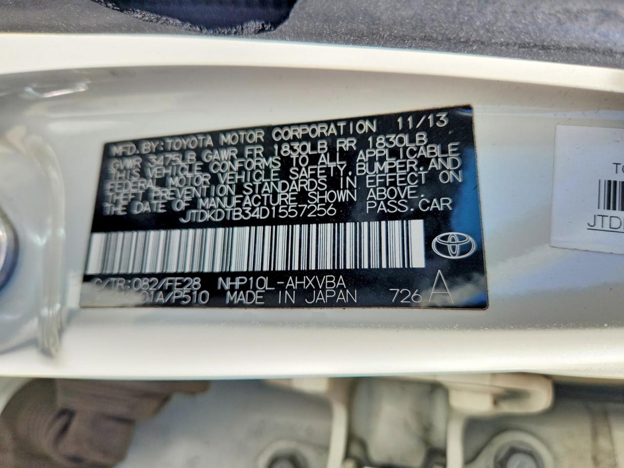 2013 Toyota Prius C One White vin: JTDKDTB34D1557256