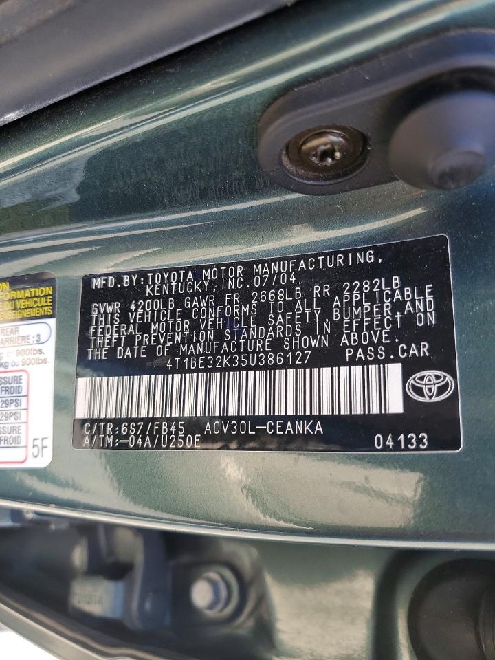 2005 Toyota Camry Le Green vin: 4T1BE32K35U386127