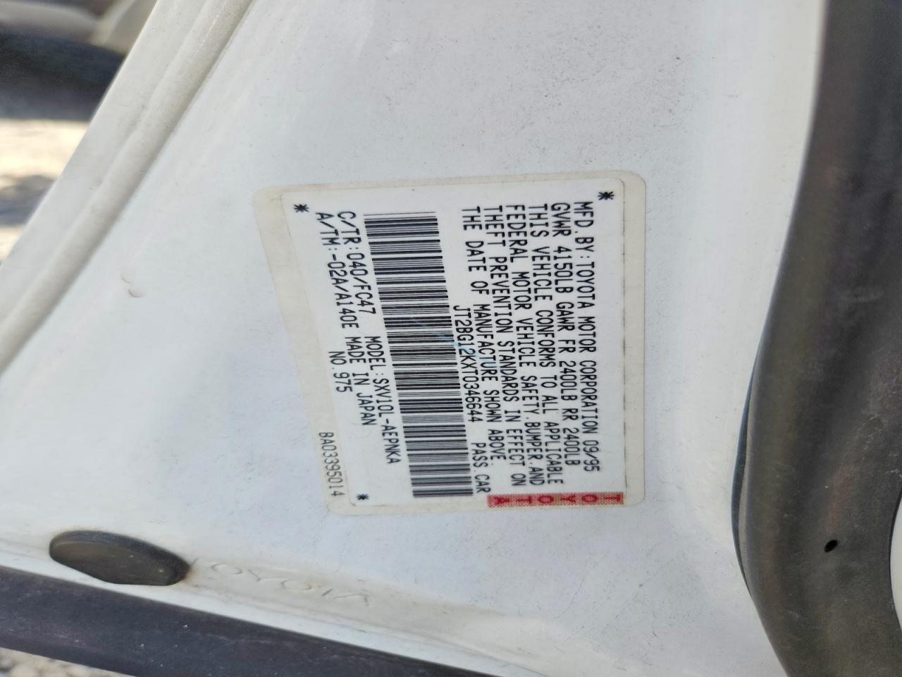 1996 Toyota Camry Le White vin: JT2BG12KXT0346644