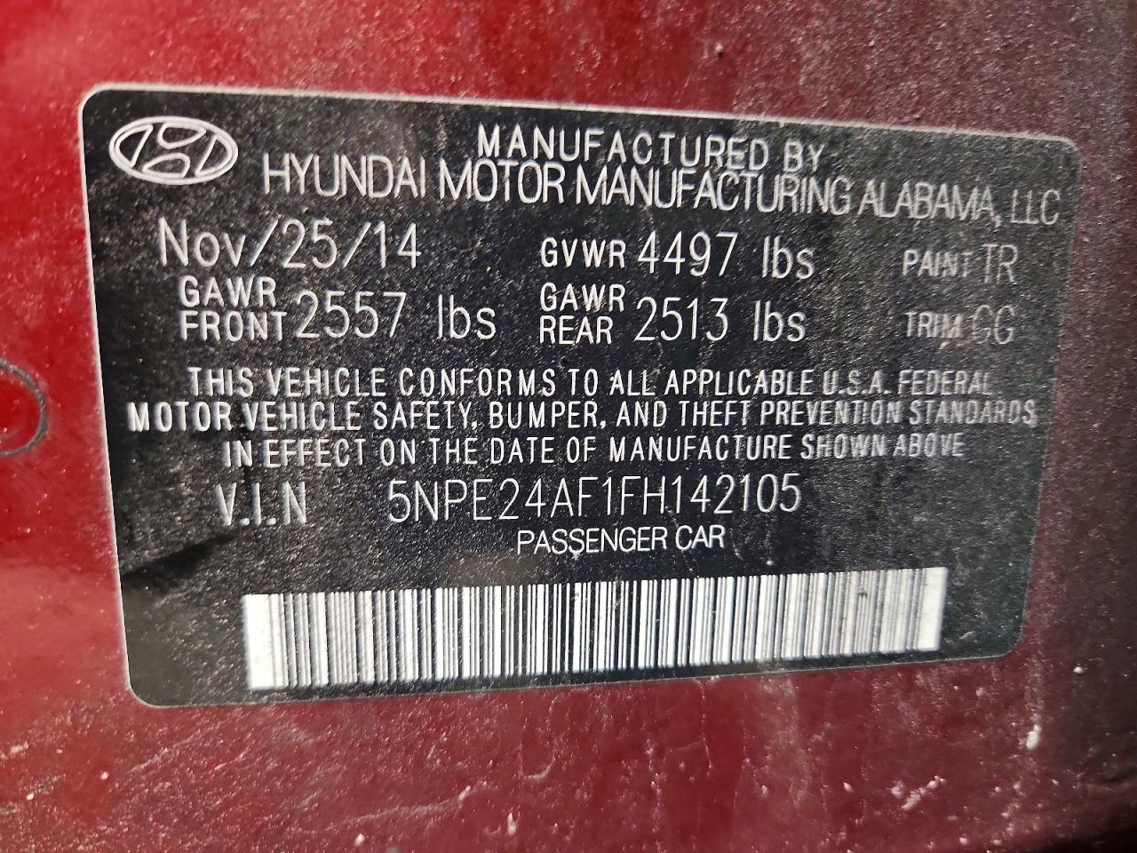 2015 Hyundai Sonata Se Red vin: 5NPE24AF1FH142105