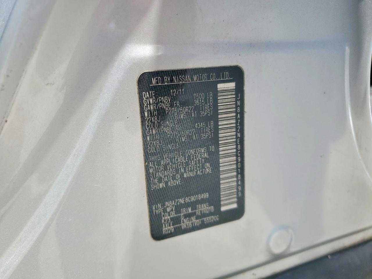2012 Infiniti Qx56 Base Silver vin: JN8AZ2NE8C9018499
