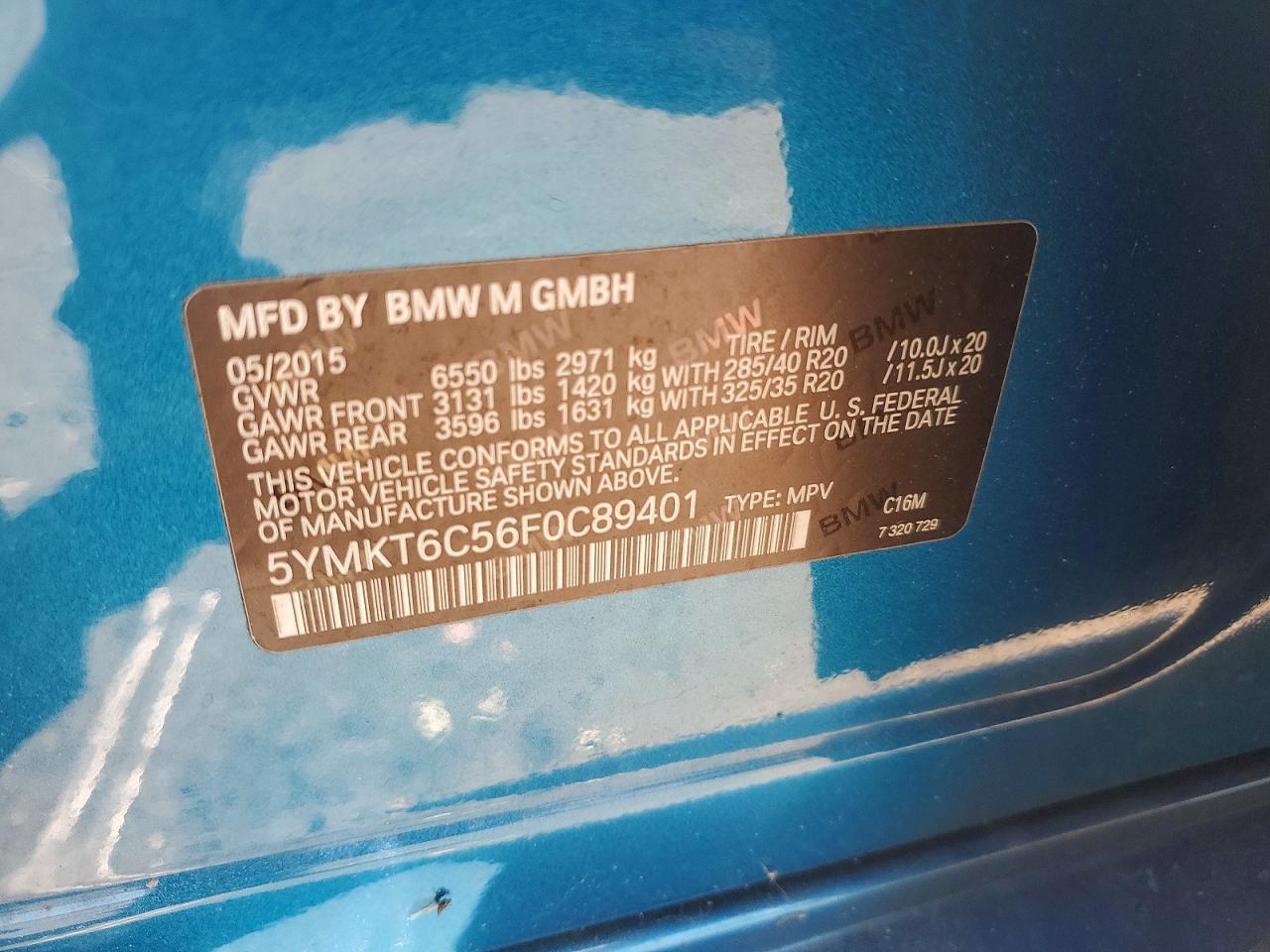 2015 Bmw X5 M Blue vin: 5YMKT6C56F0C89401