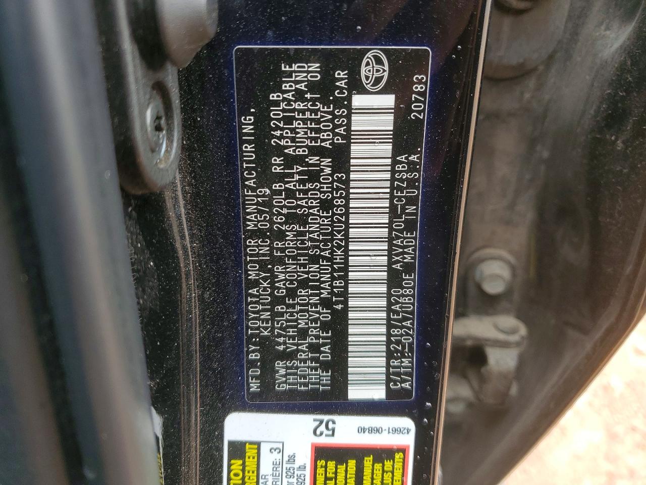 2019 Toyota Camry Se Черный vin: 4T1B11HK2KU268573
