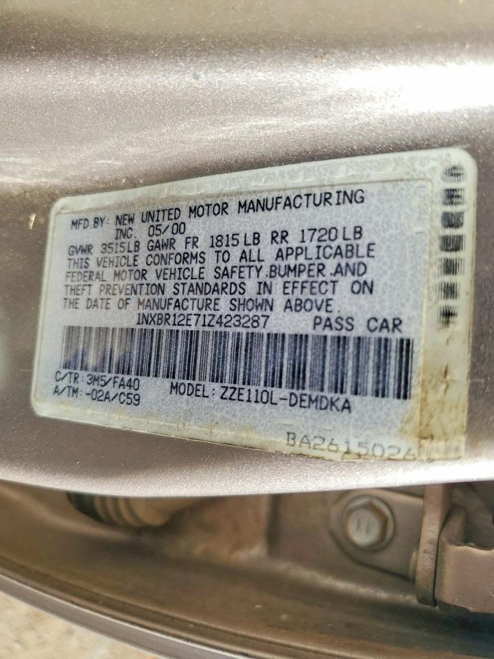 2001 Toyota Corolla Ce Серебряный vin: 1NXBR12E71Z423287