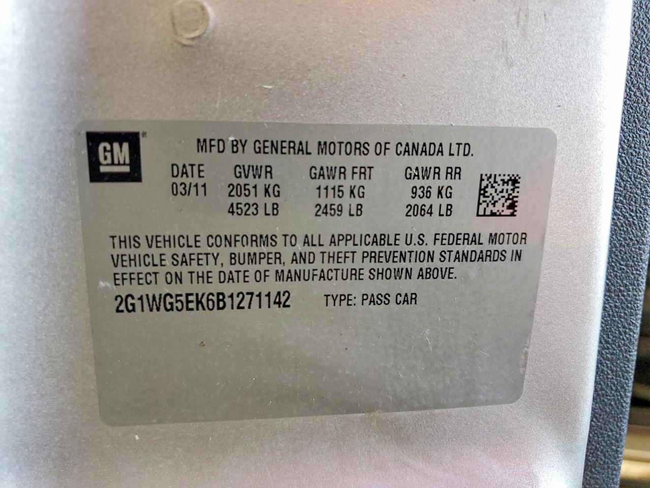 2011 Chevrolet Impala Lt Gray vin: 2G1WG5EK6B1271142