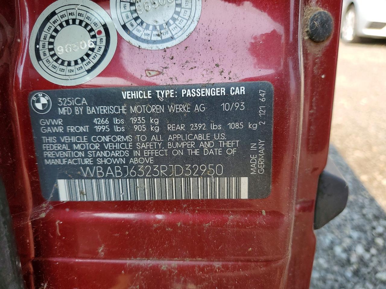 1994 Bmw 325 Ic Automatic Red vin: WBABJ6323RJD32950