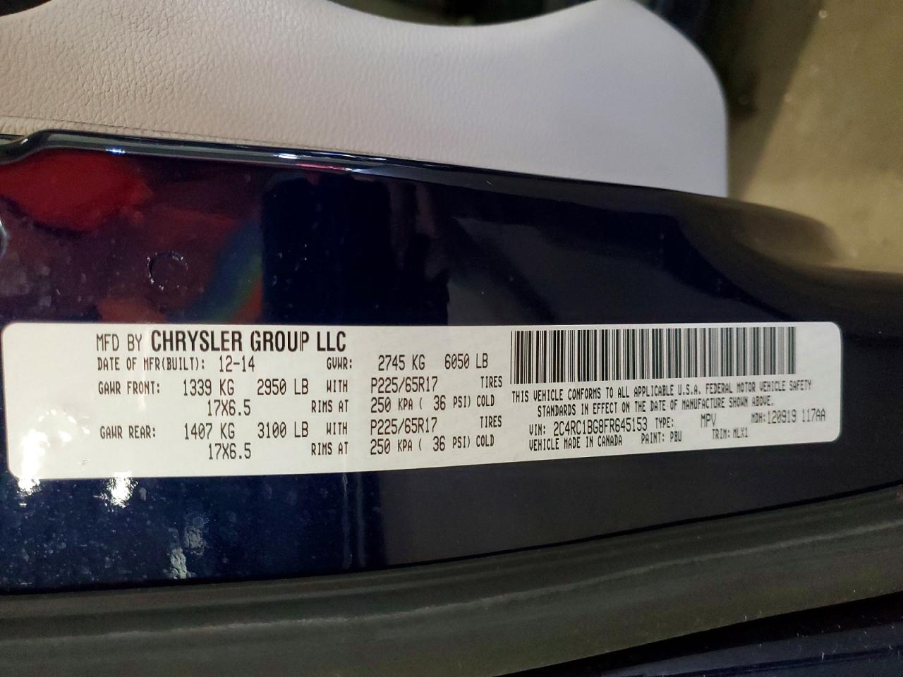 2015 Chrysler Town & Country Touring Blue vin: 2C4RC1BG8FR645153