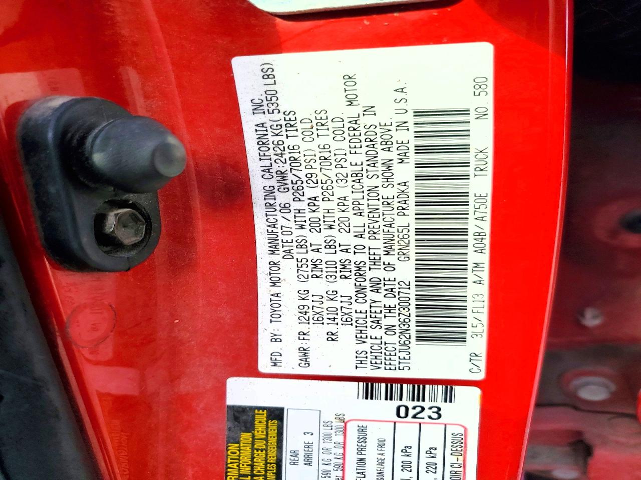 2006 Toyota Tacoma Double Cab Prerunner Red vin: 5TEJU62N36Z300712