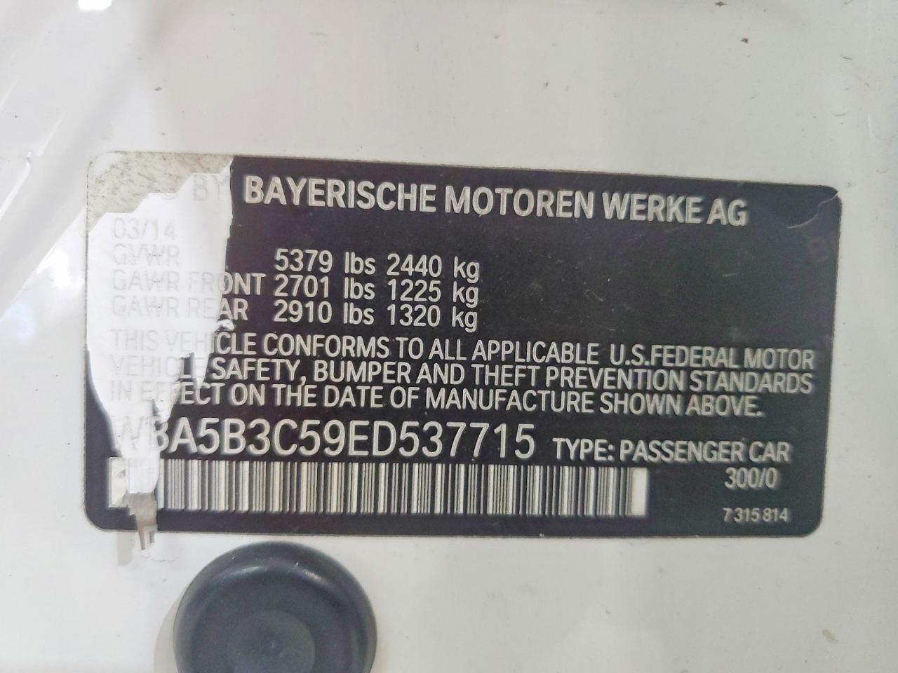 2014 Bmw 535 Xi White vin: WBA5B3C59ED537715