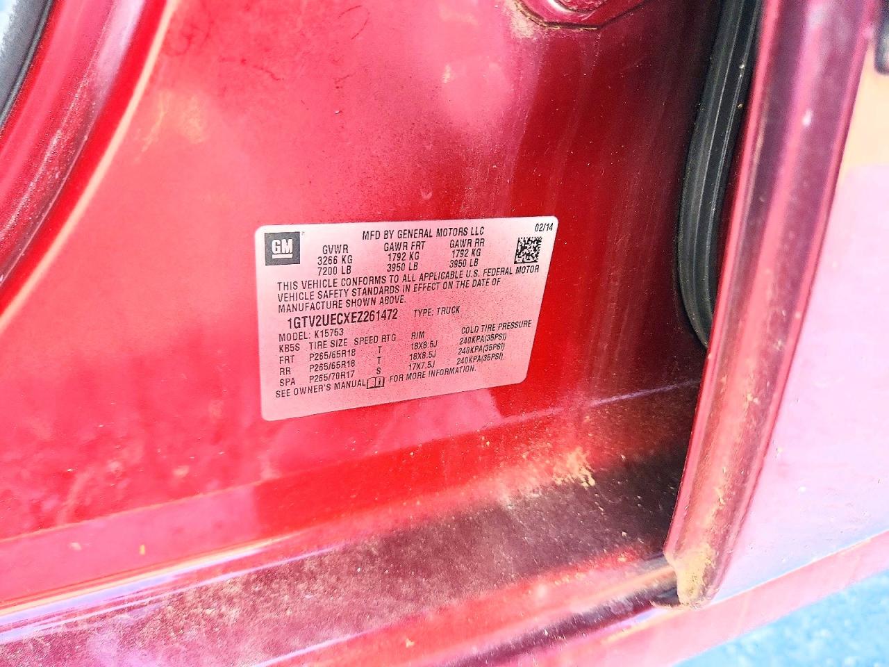 2014 Gmc Sierra K1500 Sle Red vin: 1GTV2UECXEZ261472