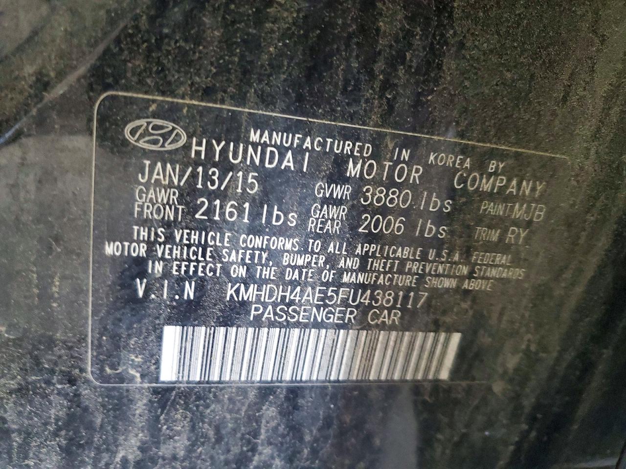 2015 Hyundai Elantra Se Black vin: KMHDH4AE5FU438117