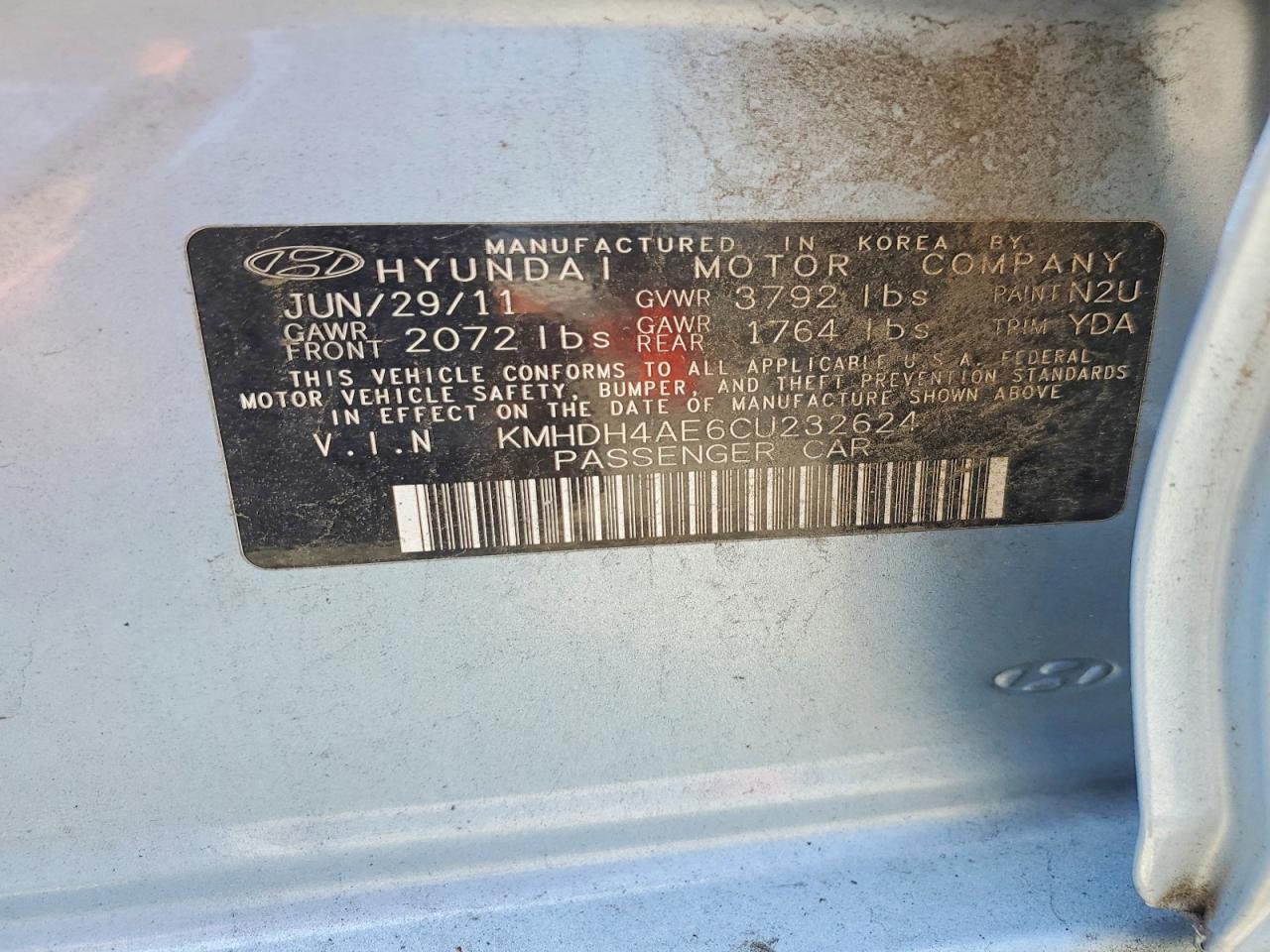 2012 Hyundai Elantra Gls Blue vin: KMHDH4AE6CU232624