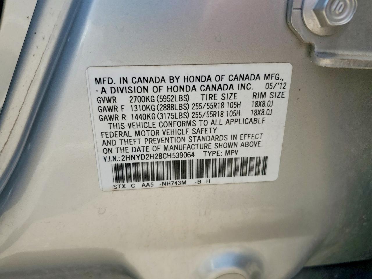 2012 Acura Mdx Silver vin: 2HNYD2H28CH539064