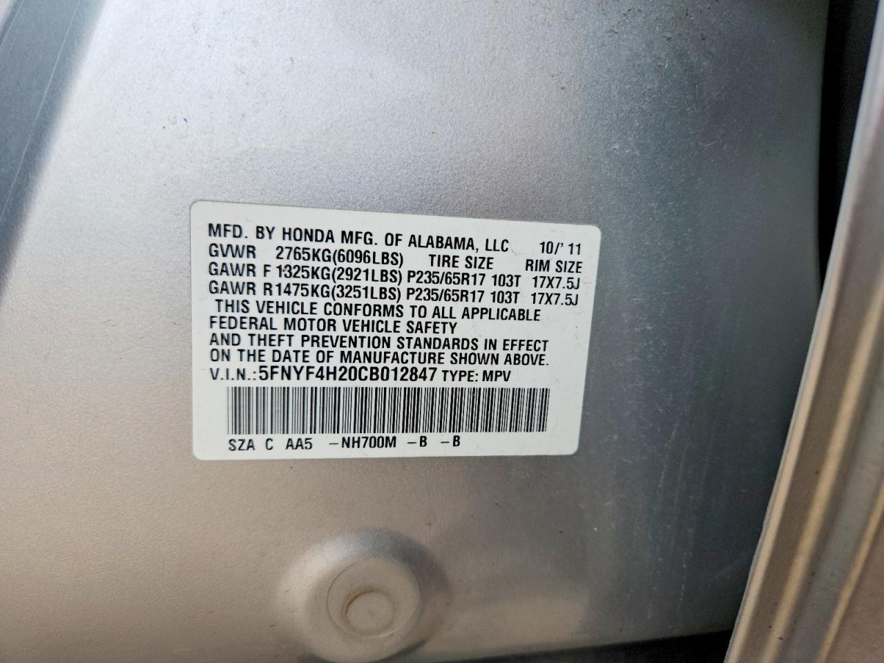 2012 Honda Pilot Lx Silver vin: 5FNYF4H20CB012847