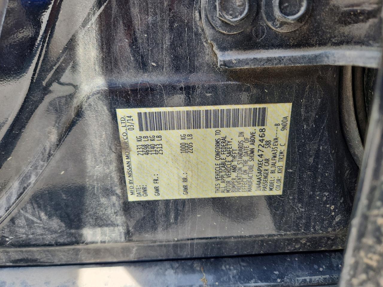 2014 Nissan Maxima 3.5 Sv Black vin: 1N4AA5APXEC472468