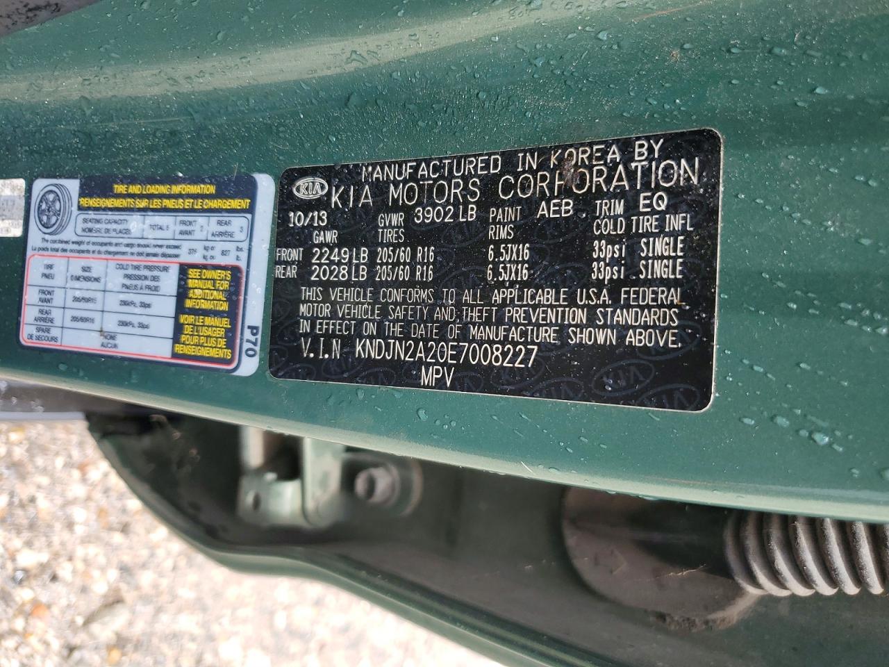 2014 Kia Soul Base Green vin: KNDJN2A20E7008227