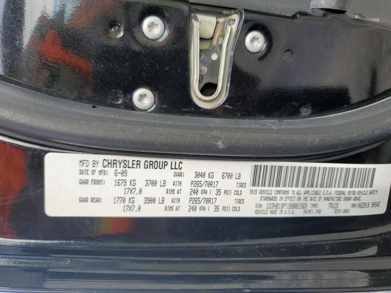 2009 Dodge Ram 1500 Black vin: 1D3HB18P19S801565