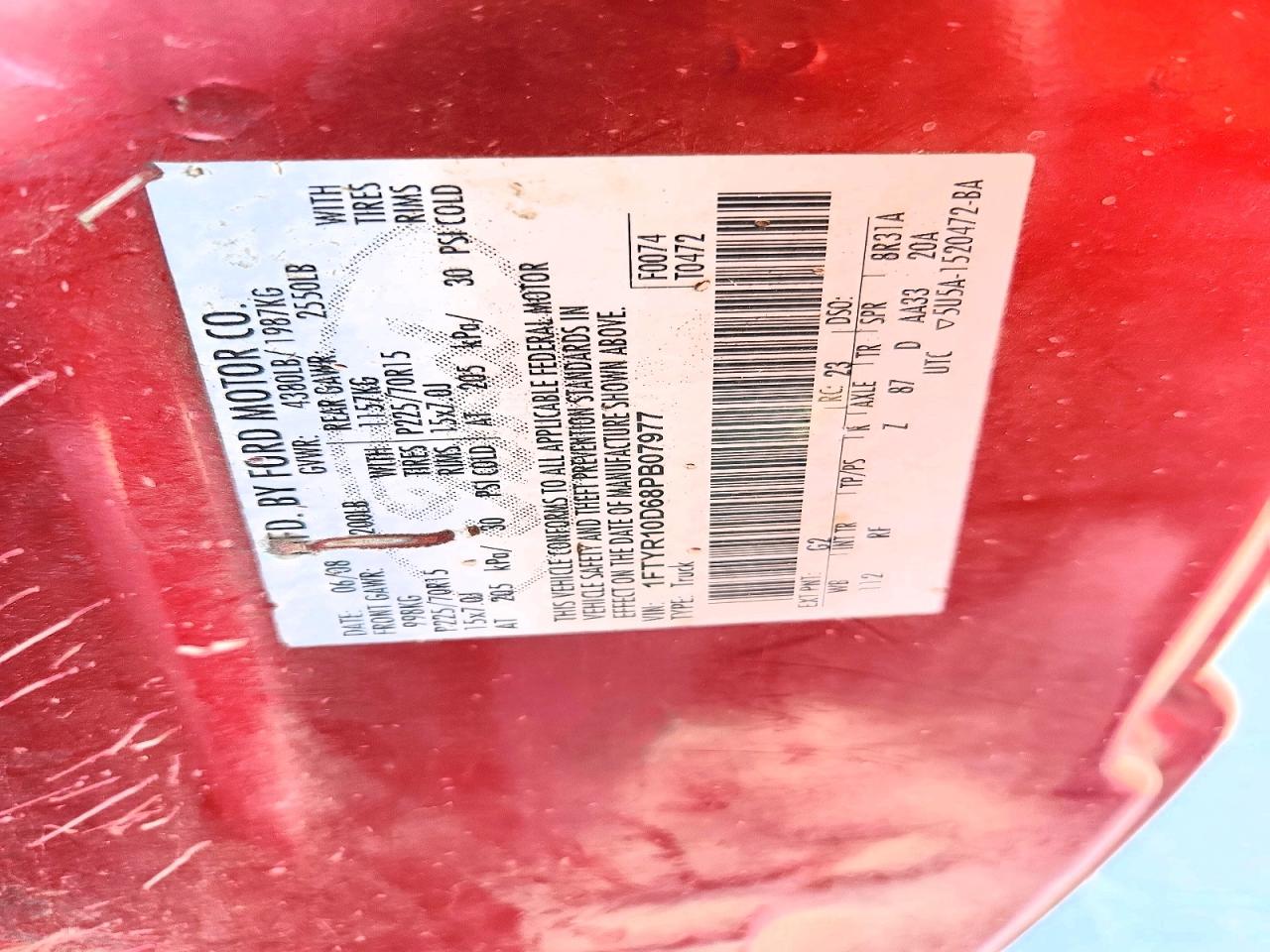 2008 Ford Ranger Red vin: 1FTYR10D68PB07977