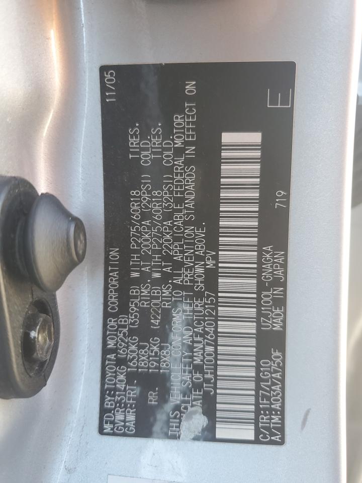 2006 Lexus Lx 470 Silver vin: JTJHT00W764012157