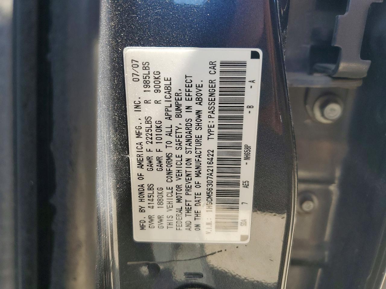 2007 Honda Accord Se Gray vin: 1HGCM56307A216422