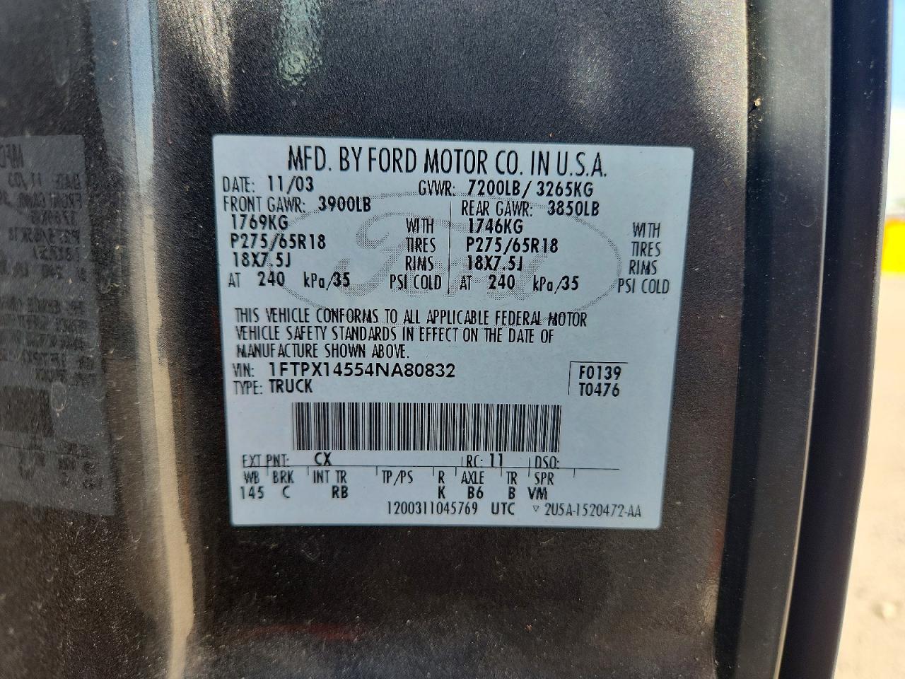 2004 Ford F150 Gray vin: 1FTPX14554NA80832
