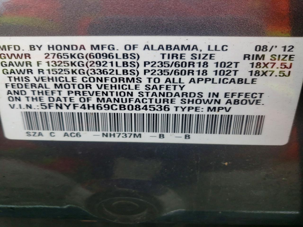 2012 Honda Pilot Exl Gray vin: 5FNYF4H69CB084536